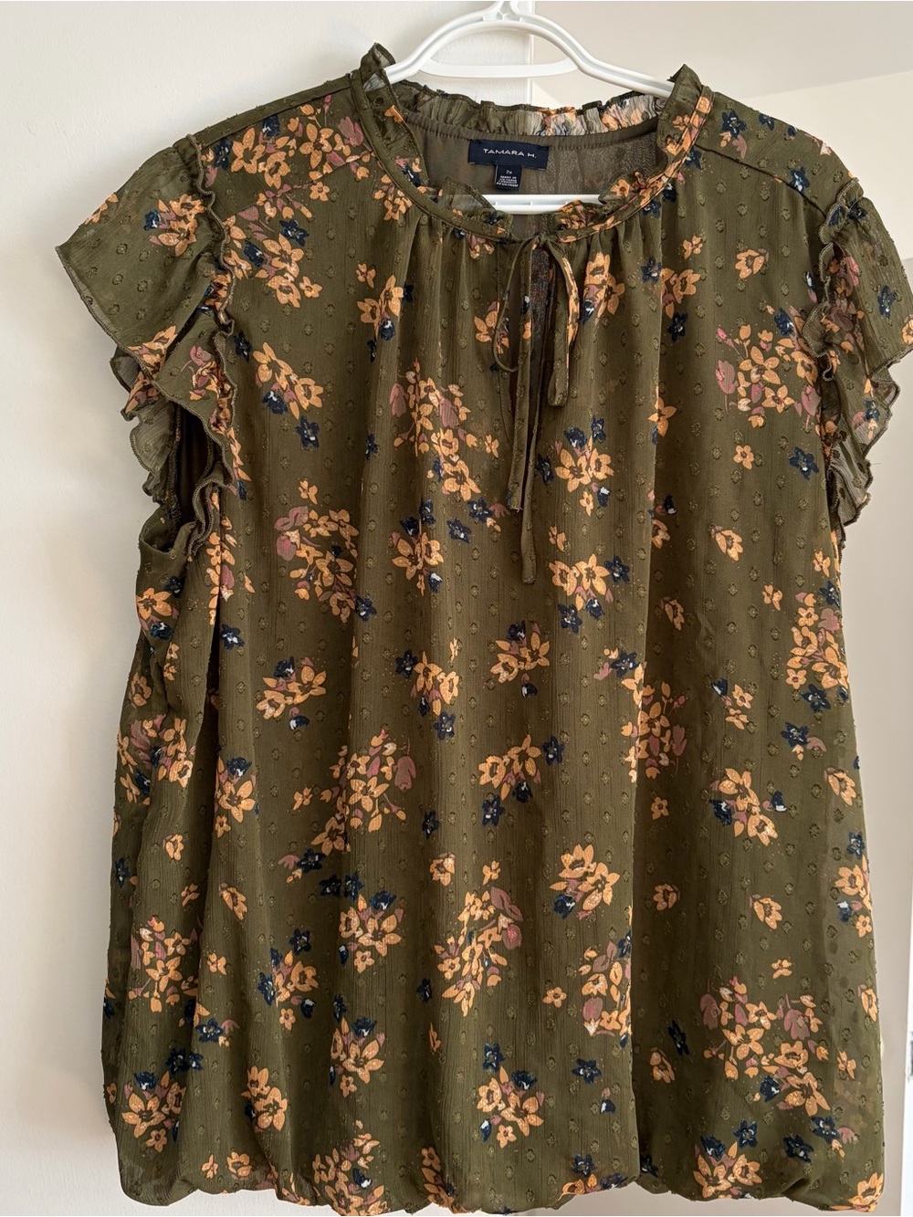Tamara H Floral Ruffle Sleeve Blouse Plus Size Womens 2X